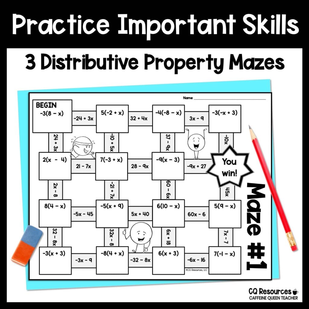 images of a distributive property maze for students that's more fun than a typical worksheet