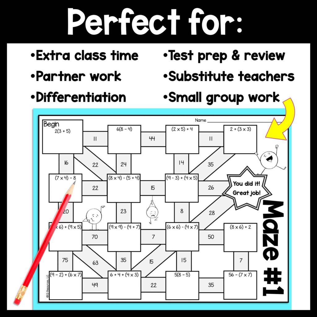 An order of operations maze using PEMDAS is fun skill practice