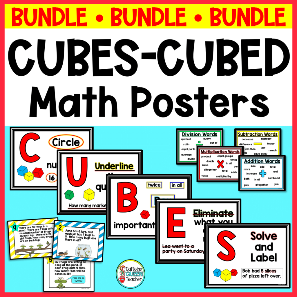 CUBES - CUBED poster bundle cover for the strategy to help students solve word problems