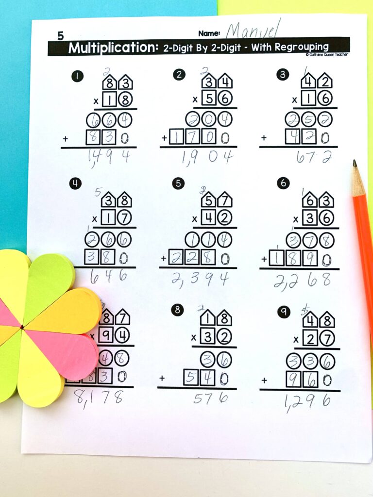 Intervention idea for teaching 2-digit multiplication with shape organizers to guide students