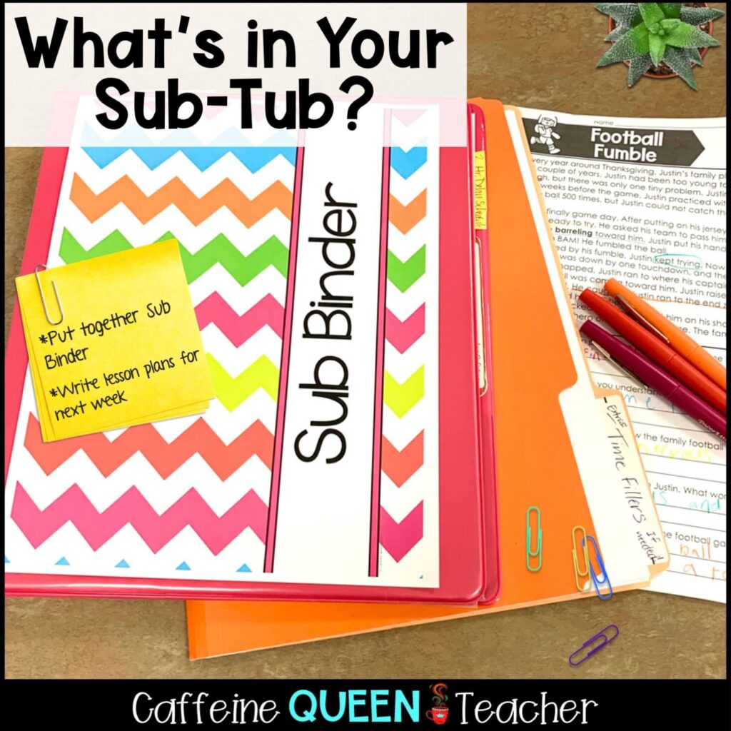 image of substitute teacher binder - sub tub folder