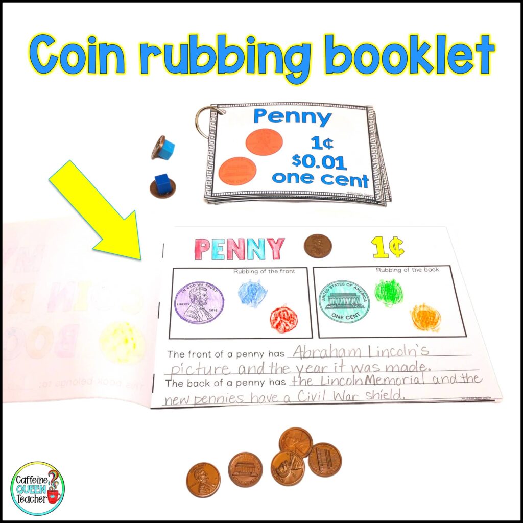 image of coin rubbing booklet for students to learn about coins