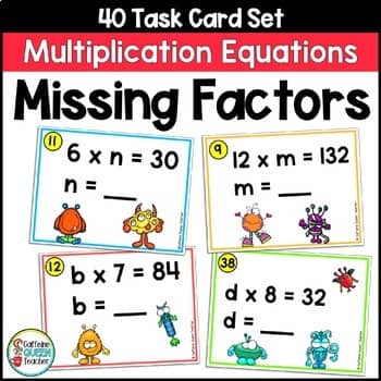 Missing Factors Multiplication Task Cards