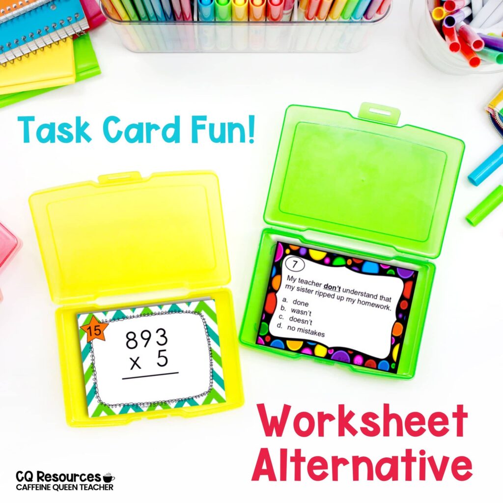 use task cards in place of worksheets for a more engaging lesson