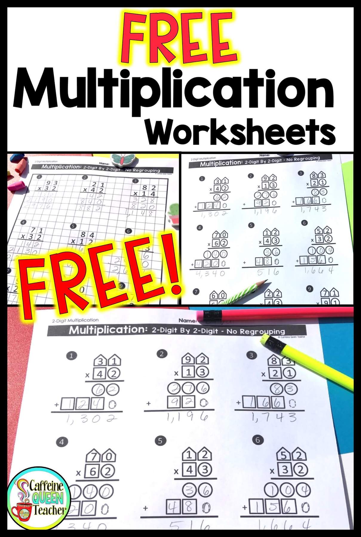 2-Digit Multiplication Worksheets: Differentiated - Caffeine Queen Teacher