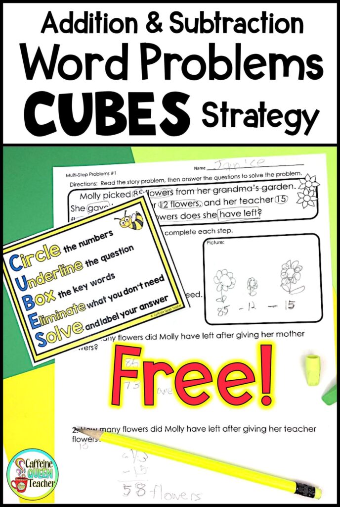 Addition and subtraction worksheets using CUBES strategy