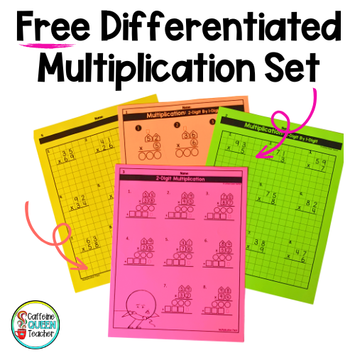 free differentiated multi-digit multiplication with the standard algorithm free from Caffeine Queen Teacher