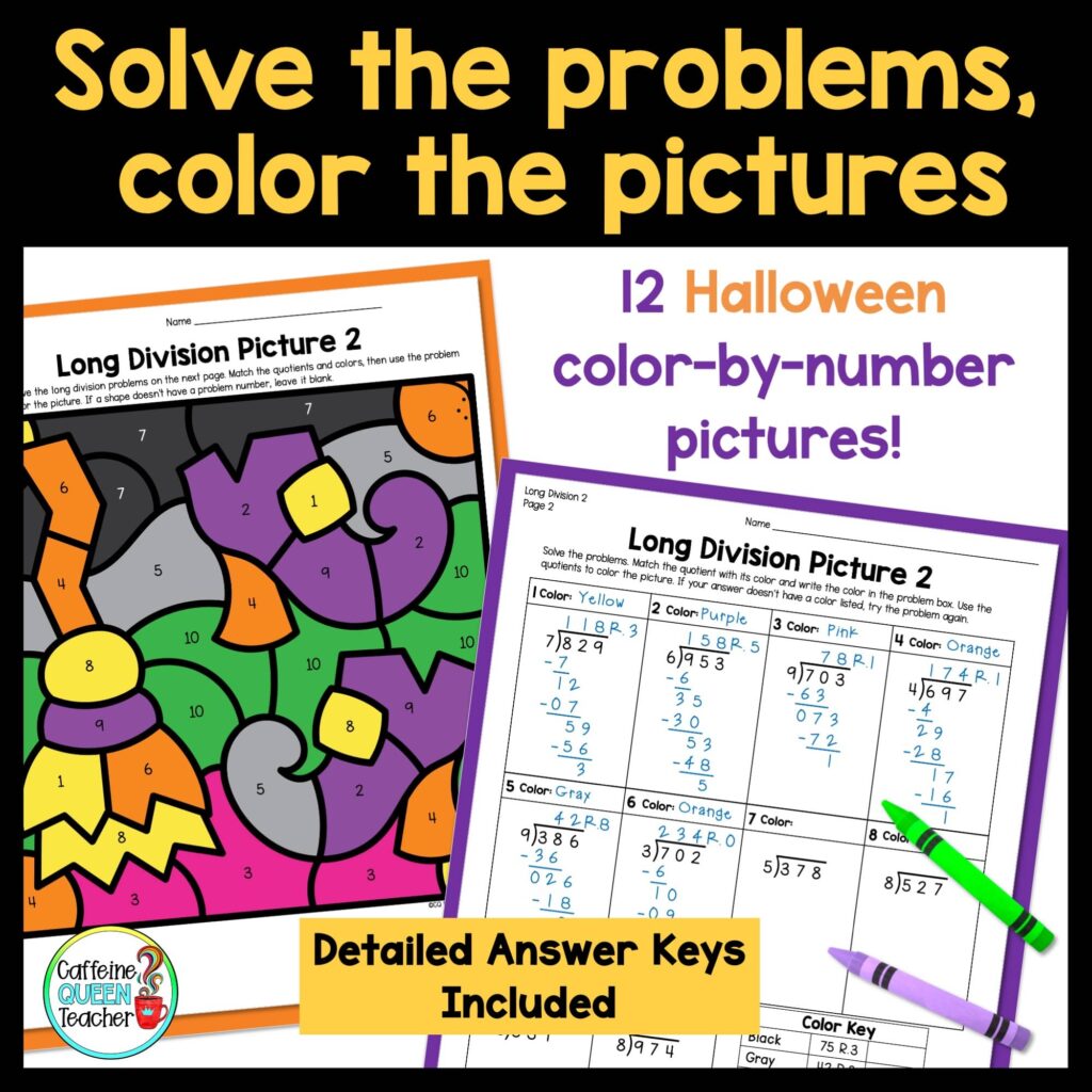 students love these multiplication and long division color by numbers practice pages