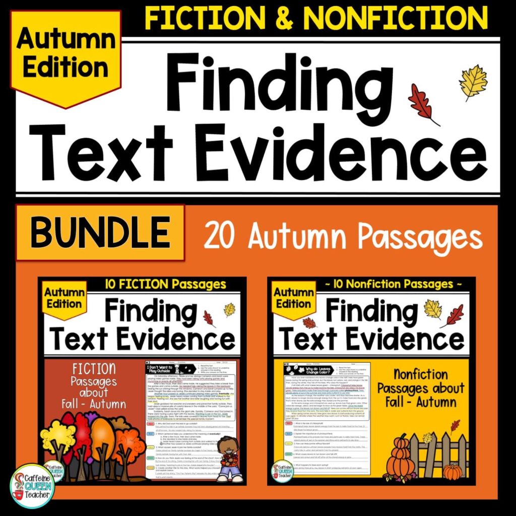 cover of Text Evidence Fall Passages Fiction and Nonfiction Passages