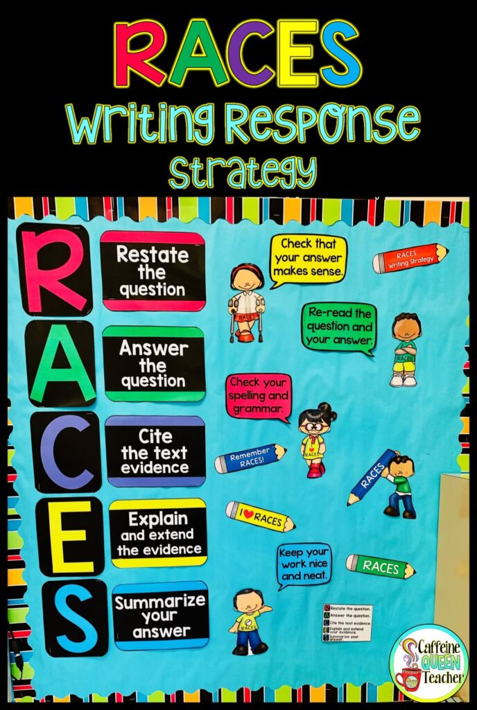 RACE or RACES writing strategy bulletin board and lesson set for teachers and students