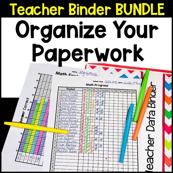 teaching binder bundle cover full of teaching forms for data, lesson plans, and organization