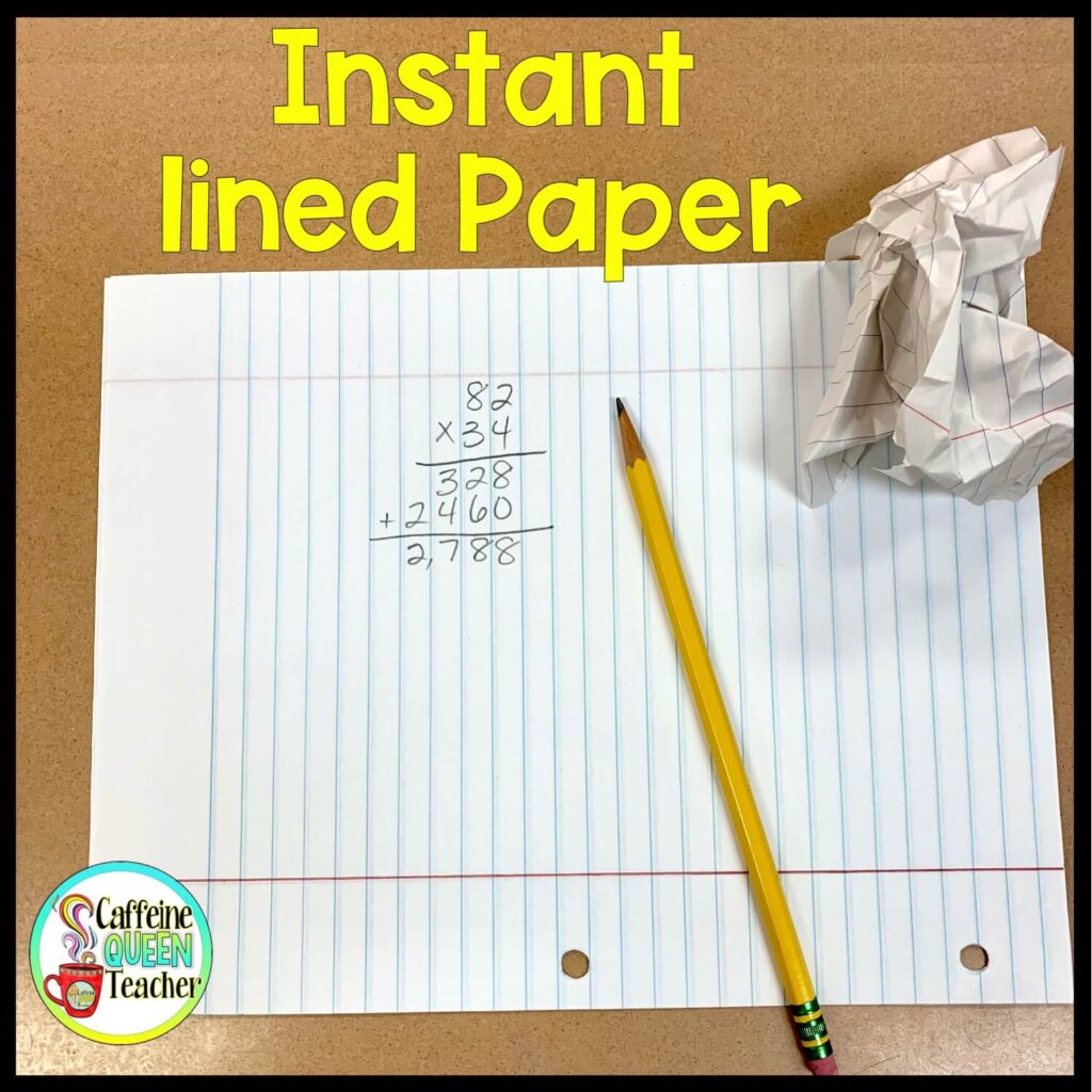 notebook paper turned sideways provides lines for students