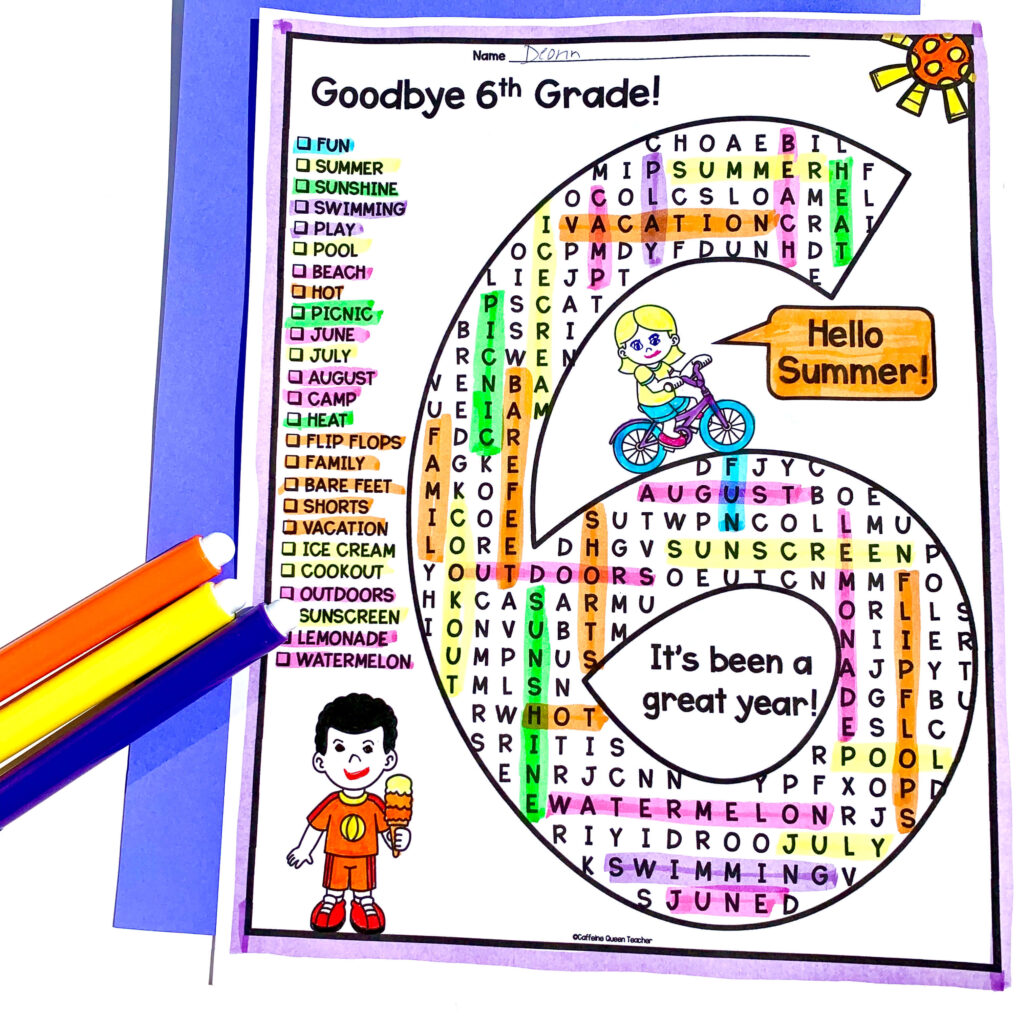 image of 6th grade word search puzzle activity