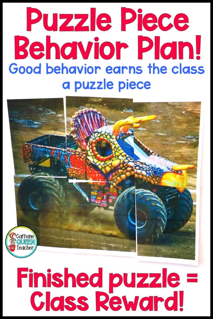 Puzzle piece behavior plan for class incentive to earn a reward