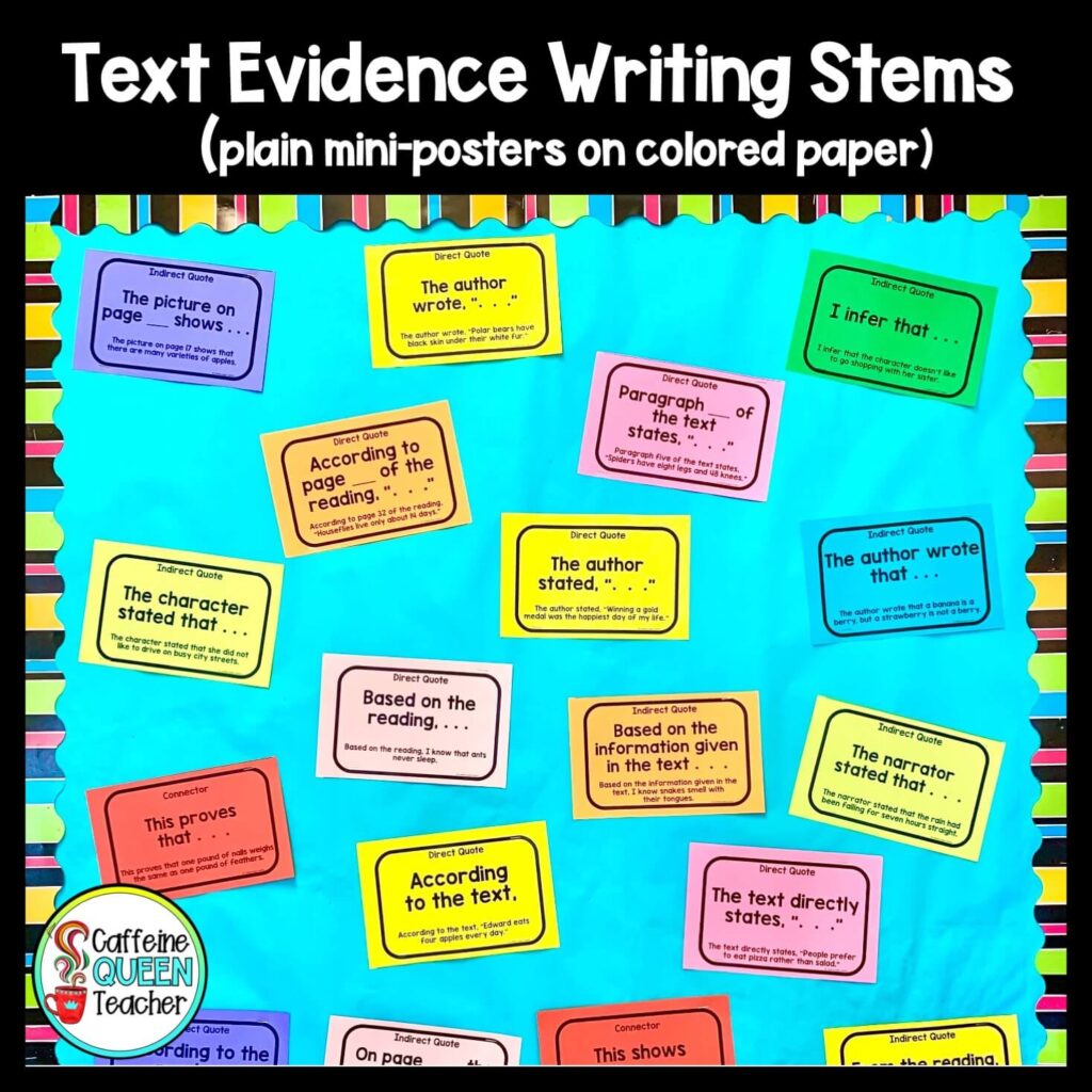 text evidence writing stems help students develop sentences