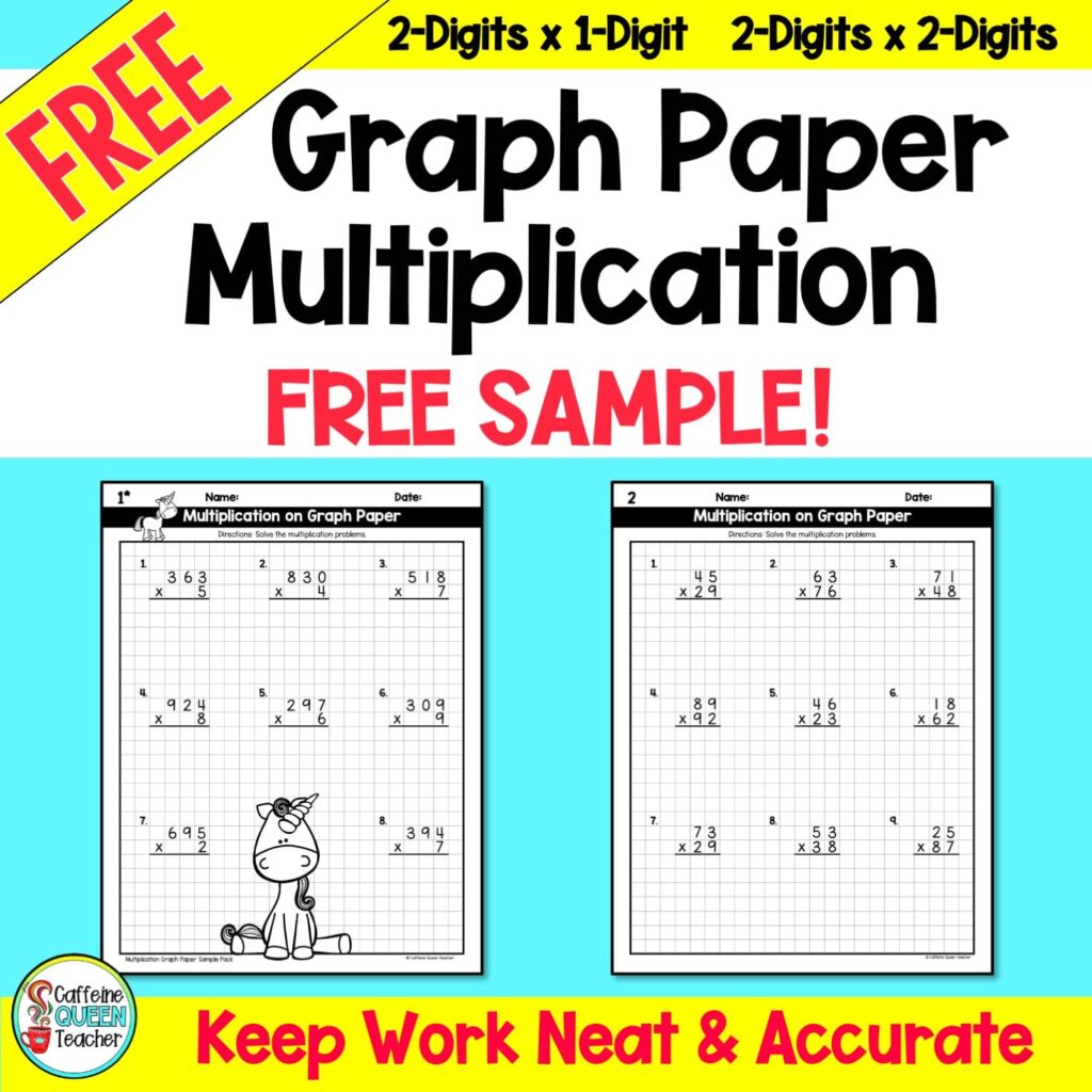 multiplication on graph paper worksheets for 2-digit multiplication and single digit multiplication