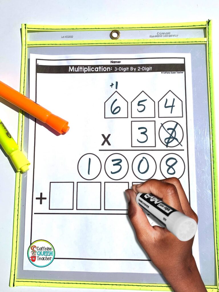 3-digit x 2-digit multiplication with an organizer for student learning