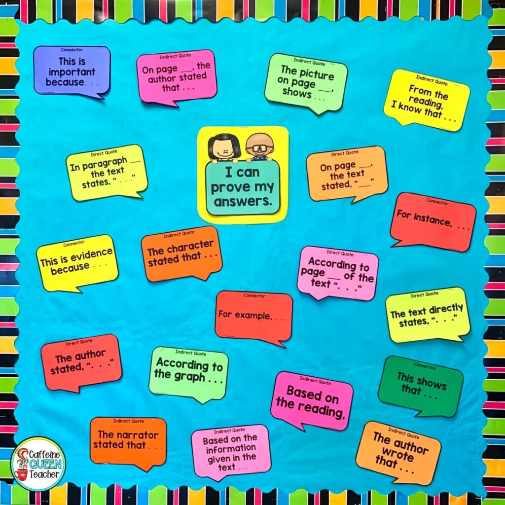 bulletin board for sentence starters using the speech bubble style