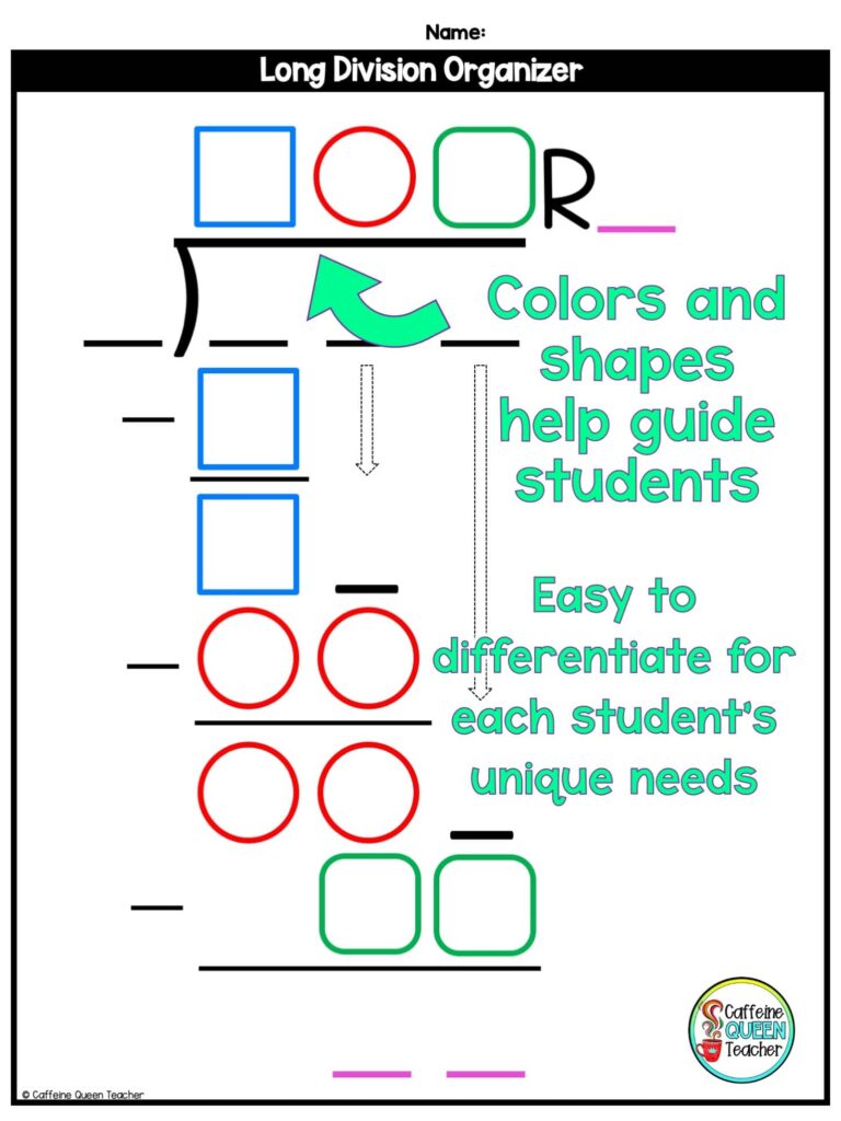 long division organizers for math lessons to help students learn the steps of the long division standard algorithm