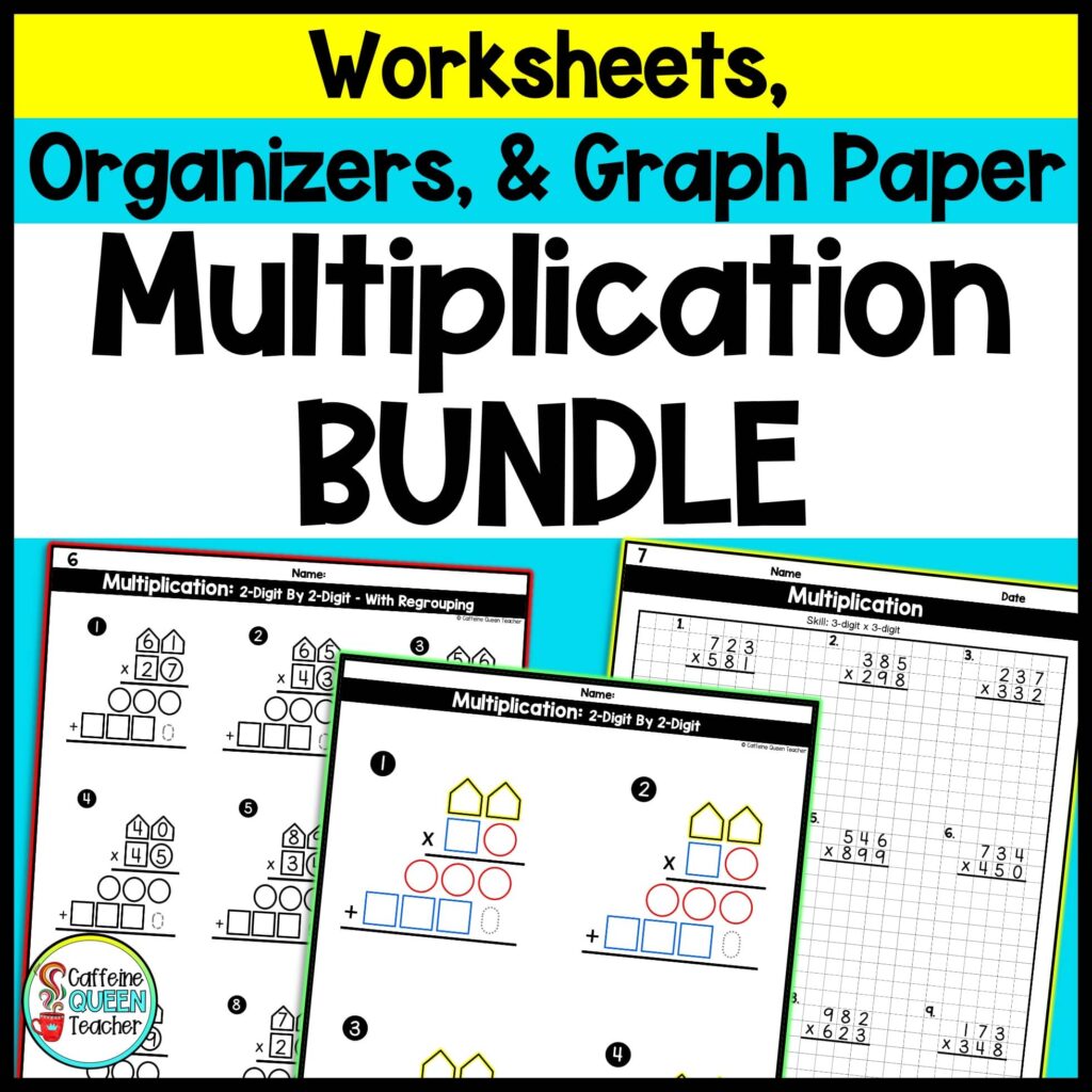 cover of the multiplication bundle of shape math worksheets, organizers, and templates