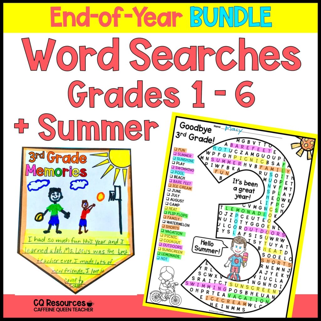 end-of-the-school-year word search puzzles bundle cover