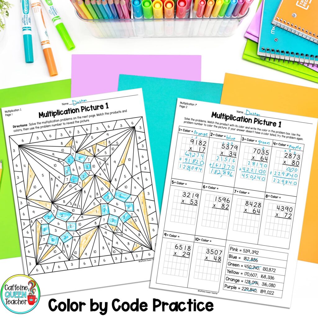 engaging color by number pages keep students calm and relaxed at the end of the school year