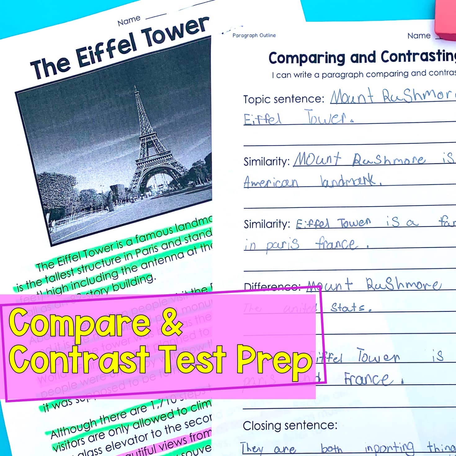 a compare and contrast essay outline with a text article for students