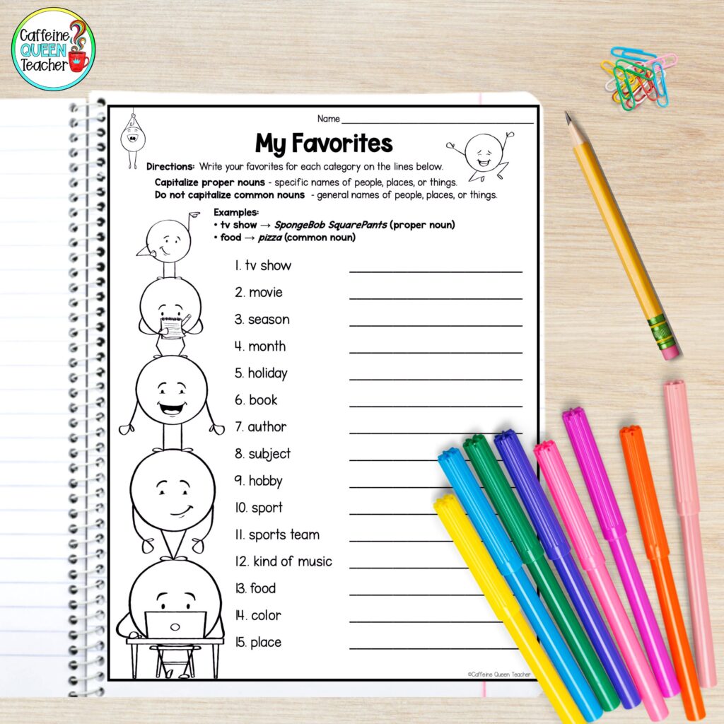 image of a common and proper nouns worksheet to get FREE in my TPT shop