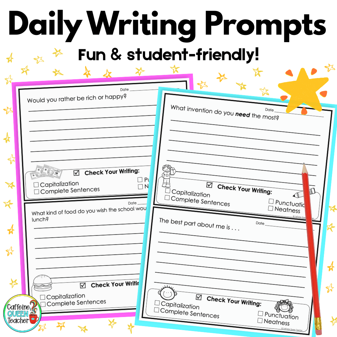 2 pages of journal writing prompts for students