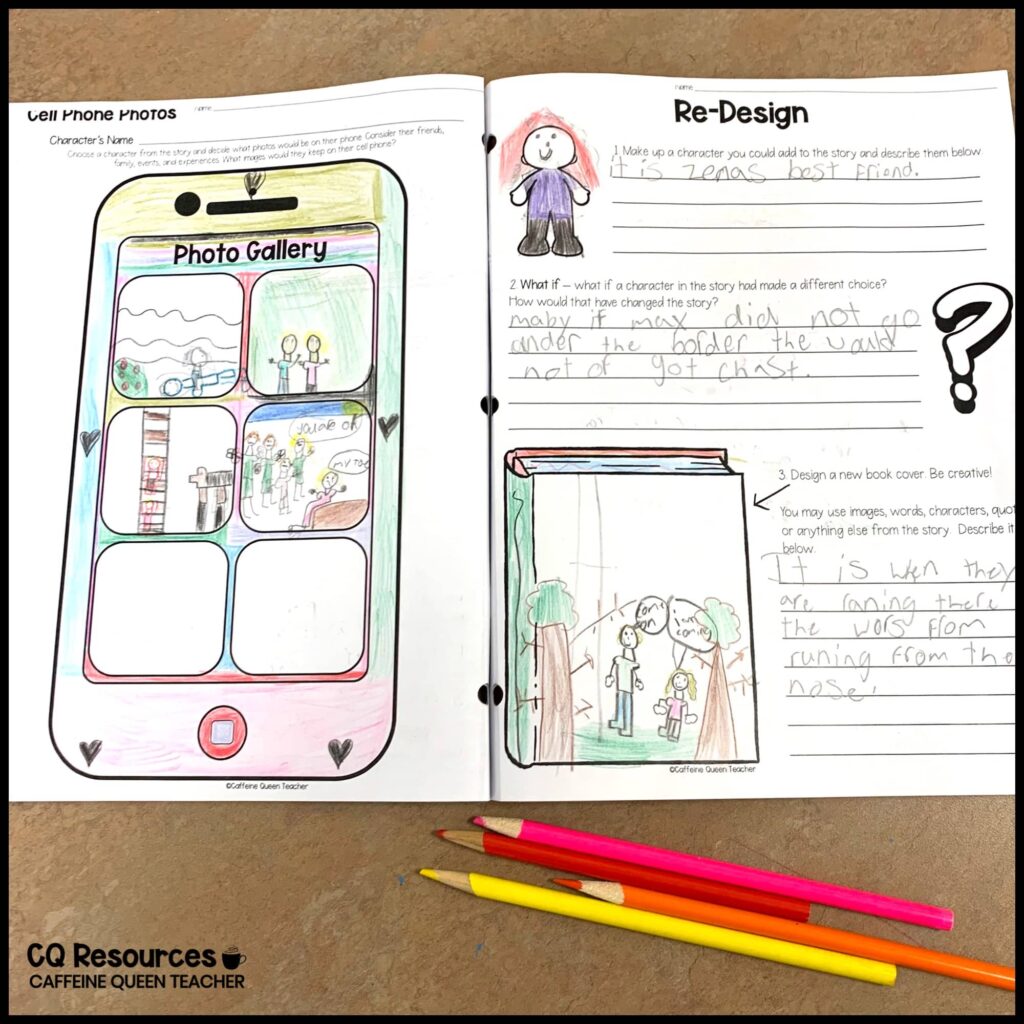 image of a novel packet created for students