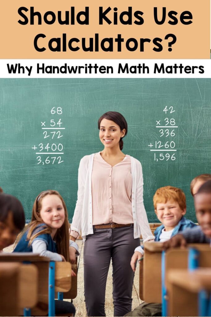 math teacher in front of students promoting multiplication and long division solving by hand