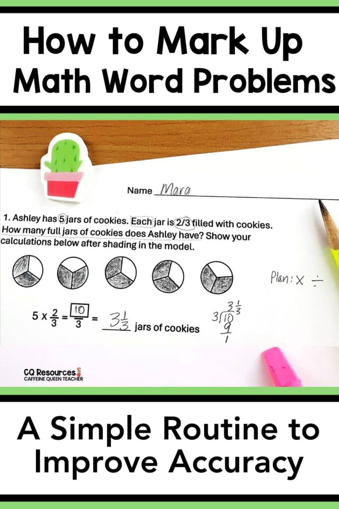 Pinterest pin showing a math word problem marked up and ready to solve