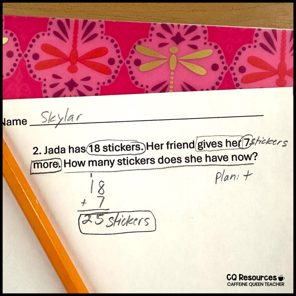 marking up 1-step math story problems