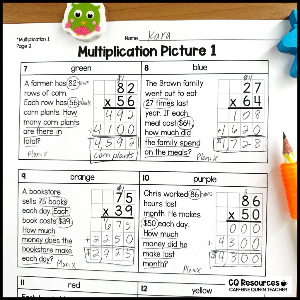 word problem marked up so students understand how to solve it