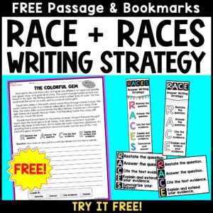 RACE & RACES writing response strategy with bookmarks and reference cards