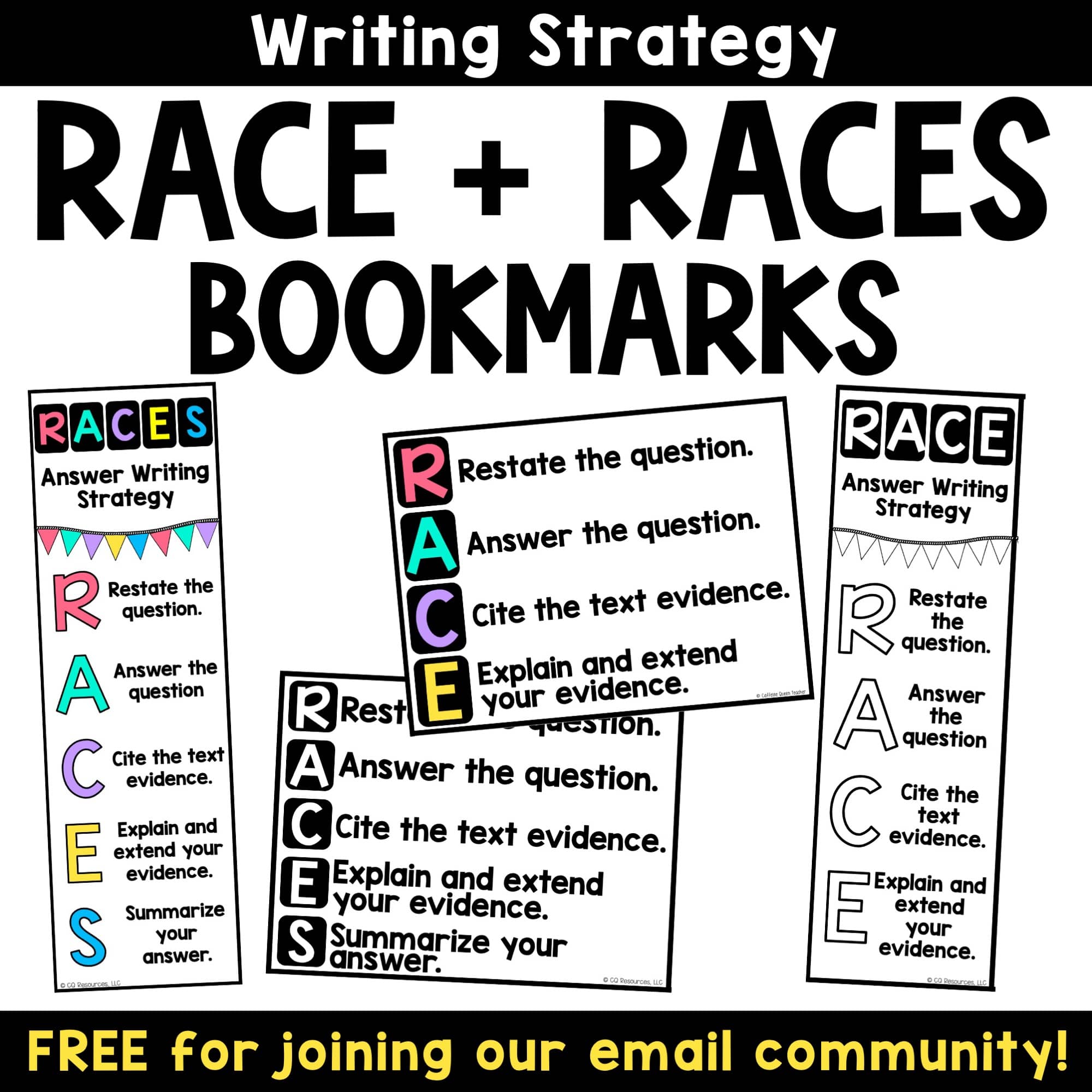 free RACE + RACES bookmarks for students to reference