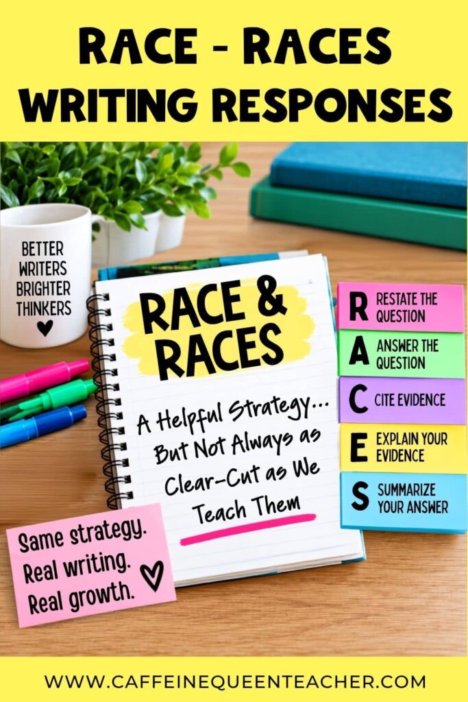 RACE and RACES writing strategy graphic explaining that Restate and Answer and Cite and Explain may overlap in student constructed responses.