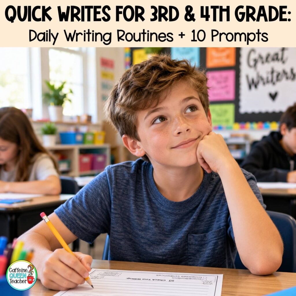 student thinking about what to write for his daily quick writes writing assignment.