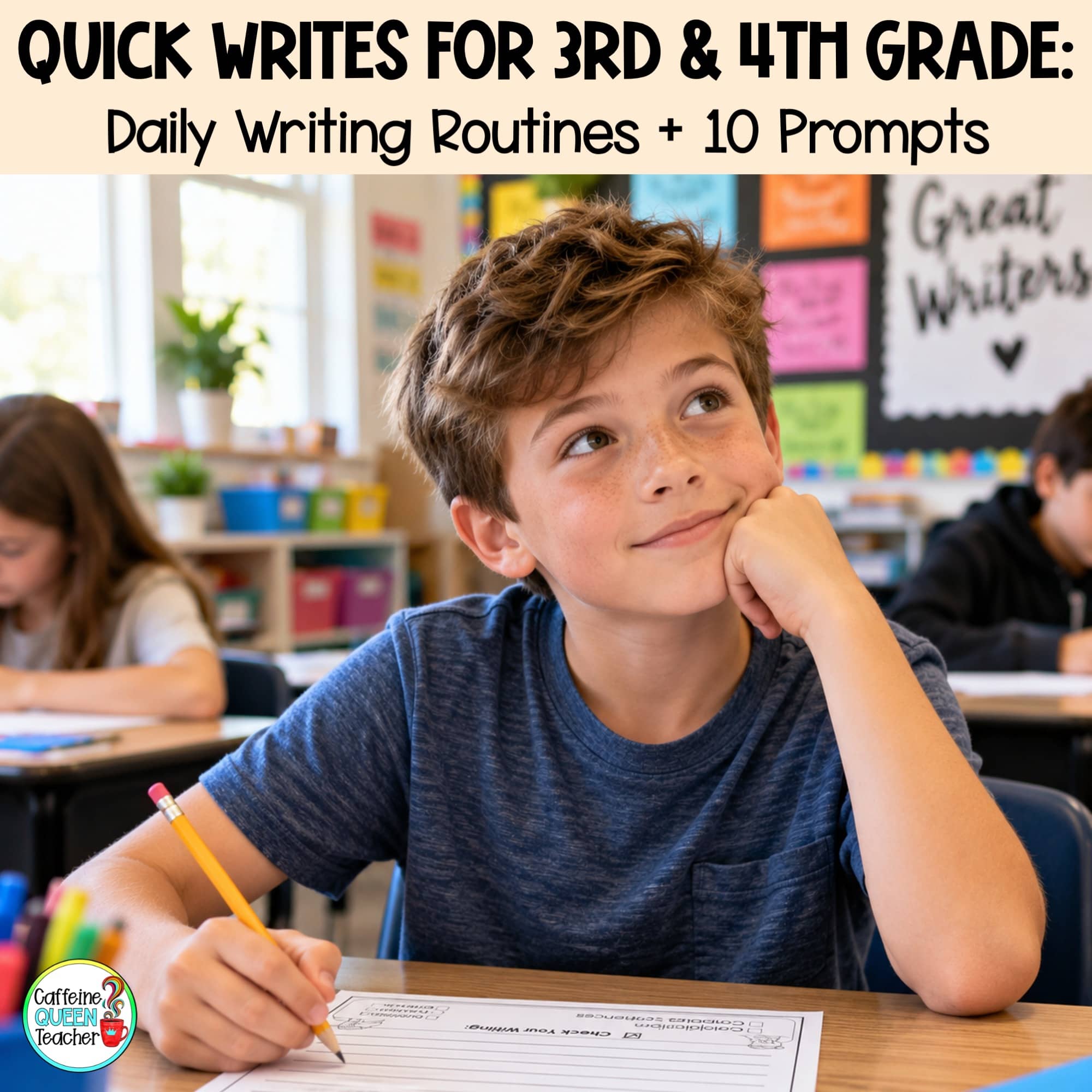 student thinking about what to write for his daily quick writes writing assignment.